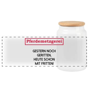 Pferd gestern noch geritten heute mit Fritten - Panorama Keksdose mit Holzdeckel - Weiß - Vorne