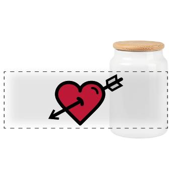 Heart in Cupid's arrow is Valentine's Day - Panoramic Cookie Jar with Wooden Lid - white - Front