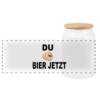 Bier jetzt - Panorama Keksdose mit Holzdeckel - Weiß - Vorne