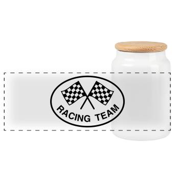 Racing Team, monochrome - Panoramic Cookie Jar with Wooden Lid - white - Front