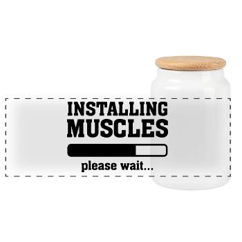 Installing Muscles - Panoramic Cookie Jar with Wooden Lid - white - Front