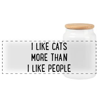 Feline - Panoramic Cookie Jar with Wooden Lid - white - Front