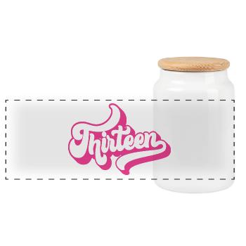 Cute 13th Birthday Gift 13 Years Old - Thirteen - Panoramic Cookie Jar with Wooden Lid - white - Front