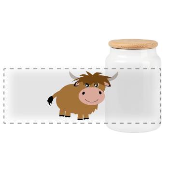 Highland Cattle Cow - Panoramic Cookie Jar with Wooden Lid - white - Front