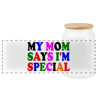 my mom says i'm special - Panorama Keksdose mit Holzdeckel - Weiß - Vorne