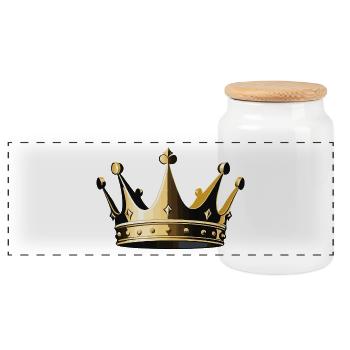 Crown - Cool Royal Motive - Panorama Keksdose mit Holzdeckel - Weiß - Vorne