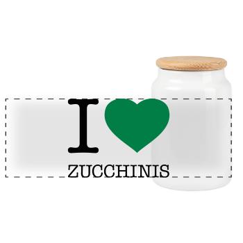 I LOVE ZUCCHINIS Zucchini Gemüse - Panorama Keksdose mit Holzdeckel - Weiß - Vorne