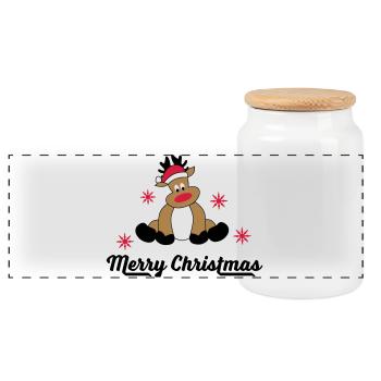 merry christmas - Panoramic Cookie Jar with Wooden Lid - white - Front
