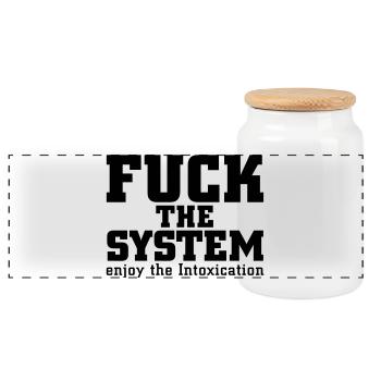 fuck the system - Panoramic Cookie Jar with Wooden Lid - white - Front
