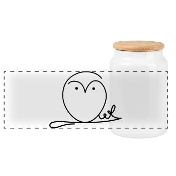 Owl signature - Panoramic Cookie Jar with Wooden Lid - white - Front