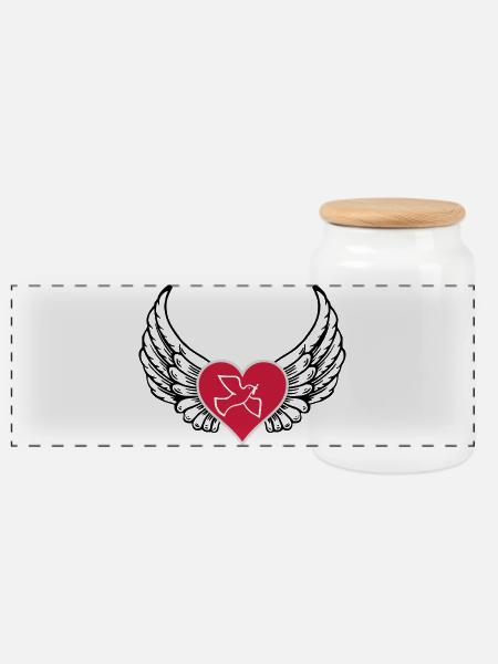 Peace dove wing heart - Panoramic Cookie Jar with Wooden Lid - white