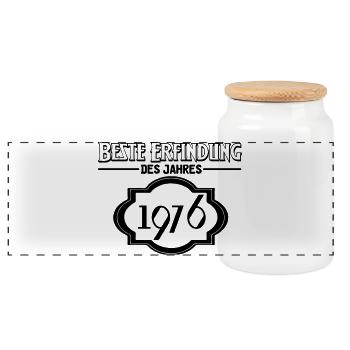Beste Erfindung des Jahres 1976 Geschenk - Panorama Keksdose mit Holzdeckel - Weiß - Vorne