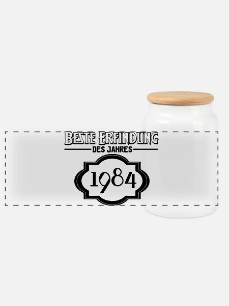 Beste Erfindung des Jahres 1984 Geschenk - Panorama Keksdose mit Holzdeckel - Weiß