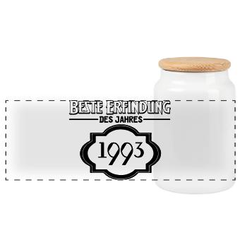 Beste Erfindung des Jahres 1993 Geschenk - Panorama Keksdose mit Holzdeckel - Weiß - Vorne