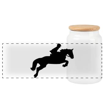 A jumping horse - Panoramic Cookie Jar with Wooden Lid - white - Front