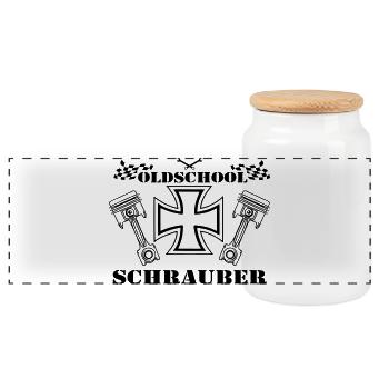 Auto Tuning Schrauber Kult Shirt, oldschool(25) - Panorama Keksdose mit Holzdeckel - Weiß - Vorne