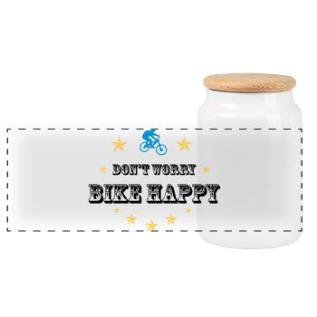 Don't worry bike happy - Panorama Keksdose mit Holzdeckel - Weiß - Vorne