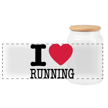 I love running / I like running - Panoramic Cookie Jar with Wooden Lid - white - Front