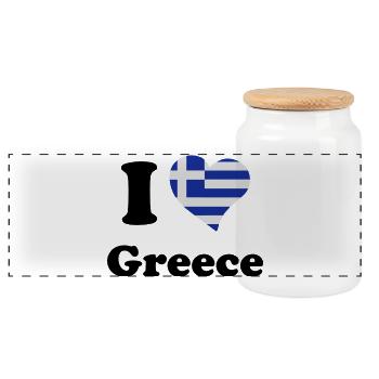 I love Greece - J'aime la Grèce - Boîte à biscuits avec couvercle en bois - blanc - Devant
