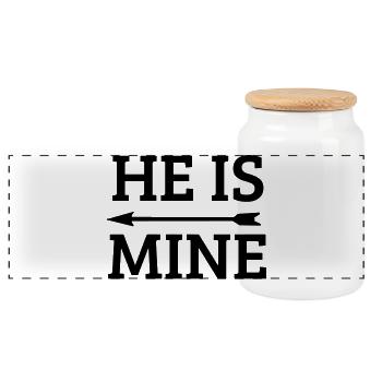 he is mine - Panoramic Cookie Jar with Wooden Lid - white - Front