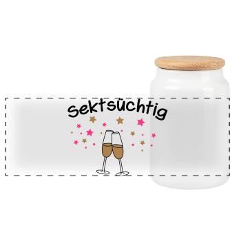 Sektsüchtig - Panorama Keksdose mit Holzdeckel - Weiß - Vorne
