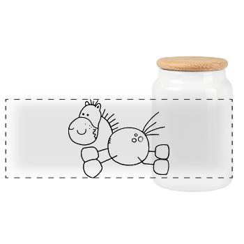 Dickes Cartoon Pferd - Pony - Pferde - Panorama Keksdose mit Holzdeckel - Weiß - Vorne