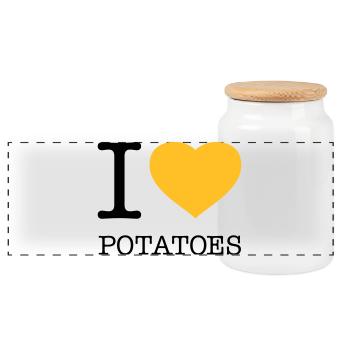 I LOVE POTATOES Potatoes Mashed potatoes - Panoramic Cookie Jar with Wooden Lid - white - Front