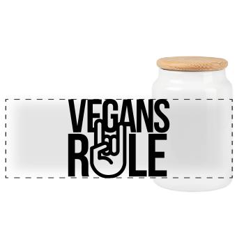 vegans rule - Panoramic Cookie Jar with Wooden Lid - white - Front