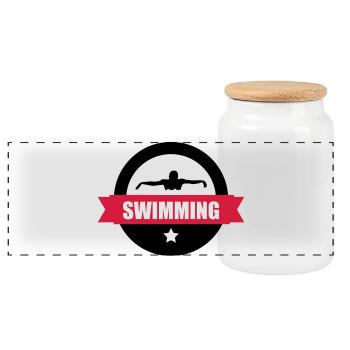Swimming - Boîte à biscuits avec couvercle en bois - blanc - Devant