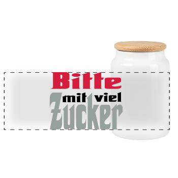 Bitte viel Zucker - Panorama Keksdose mit Holzdeckel - Weiß - Vorne