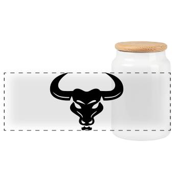 bull - Panoramic Cookie Jar with Wooden Lid - white - Front