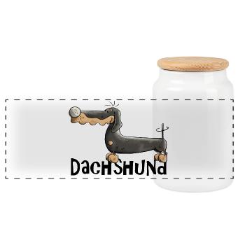 Desideria der Dackel - Panorama Keksdose mit Holzdeckel - Weiß - Vorne