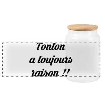 Tonton - Oncle - Neveu - Nièce - Bébé - Naissance - Boîte à biscuits avec couvercle en bois - blanc - Devant