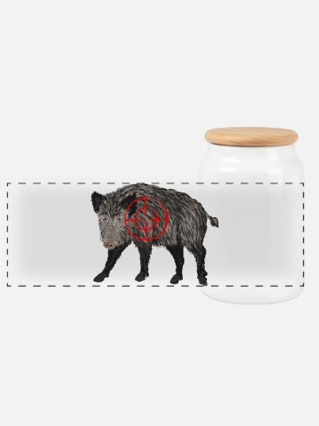 Wildschwein jäger - Panorama Keksdose mit Holzdeckel - Weiß