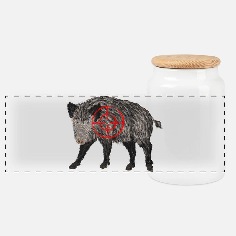 wildschwein jäger - Panorama Keksdose mit Holzdeckel - Weiß