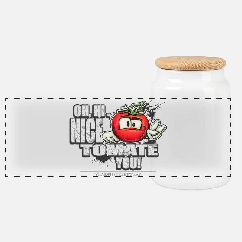 nice tomate you - Panorama Keksdose mit Holzdeckel - Weiß