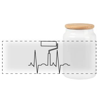 ekg painter - Panoramic Cookie Jar with Wooden Lid - white - Front