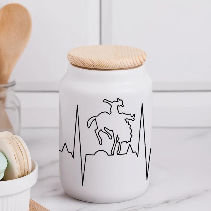Conception d’impression de cavalier de rodéo Boîte à biscuits avec couvercle en bois