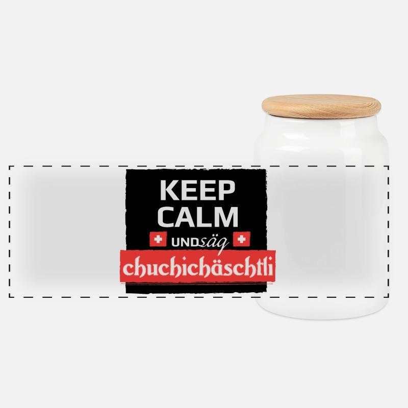 KeepCalm und Schweizerdeutsch - Panorama Keksdose mit Holzdeckel - Weiß