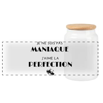 Je ne suis pas maniaque j'aime la perfection - Boîte à biscuits avec couvercle en bois - blanc - Devant