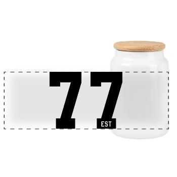 77 EST – Bold Typo & Foundation Style - Panoramic Cookie Jar with Wooden Lid - white - Front