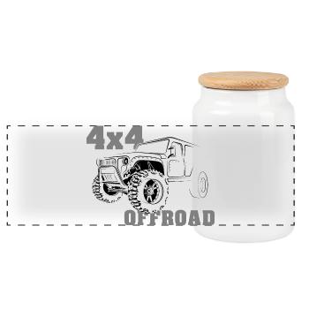 offroad dirt 4x4 truck off-road big cars - Panoramic Cookie Jar with Wooden Lid - white - Front