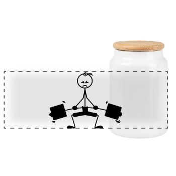 Weight training weight lifts logo, emblem - Panoramic Cookie Jar with Wooden Lid - white - Front