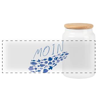 Moin mit Fischschwarm - Panorama Keksdose mit Holzdeckel - Weiß - Vorne