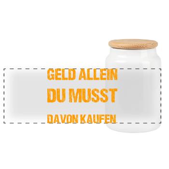 Geld allein macht nicht glücklich - Panorama Keksdose mit Holzdeckel - Weiß - Vorne