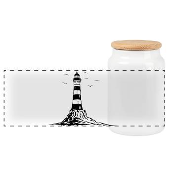 Lighthouse, lighthouse, ship, rock sea holiday - Panoramic Cookie Jar with Wooden Lid - white - Front