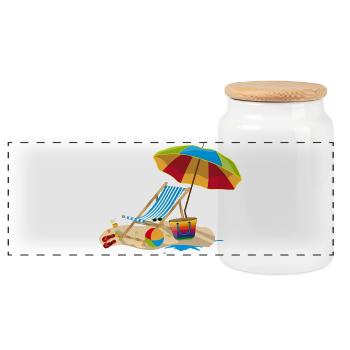 Lounger on the beach - Relaxing on holiday - Panoramic Cookie Jar with Wooden Lid - white - Front