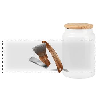 classic razor and shaving brush - Panoramic Cookie Jar with Wooden Lid - white - Front