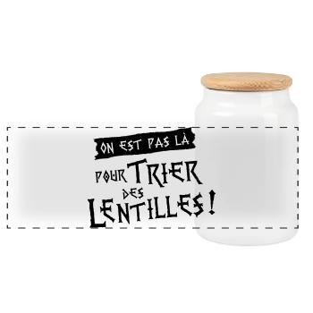 On est pas là pour trier des lentilles ! - Boîte à biscuits avec couvercle en bois - blanc - Devant