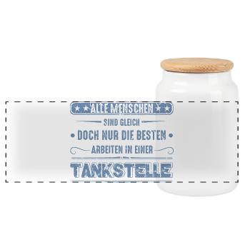 Tankstelle Tankstellenwart - Panorama Keksdose mit Holzdeckel - Weiß - Vorne